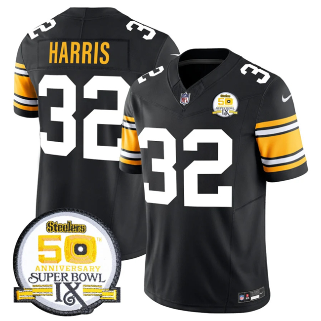 Men's Pittsburgh Steelers #32 Franco Harris Black 2024 F.U.S.E. 50th Anniversary Of Super Bowl IX Vapor Untouchable Limited Football Stitched Jersey